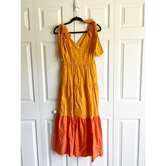 Color Me Courtney Louise Orange Stripe Tie Shoulder Maxi Dress Women's Size 0 - Picture 3 of 11